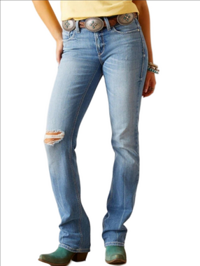 Ariat Perfect Rise Nika Straight Leg Light Wash Distressed Stretch Denim Jean